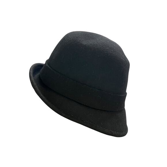 Kate Landry Womans Cloche Hat Black Boho Bow Accent 100% Wool Retro - Picture 5 of 9